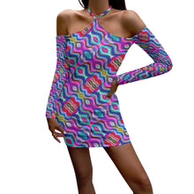 Load image into Gallery viewer, 88 Lights All-Over Print Women's Halter Lace-up Dress