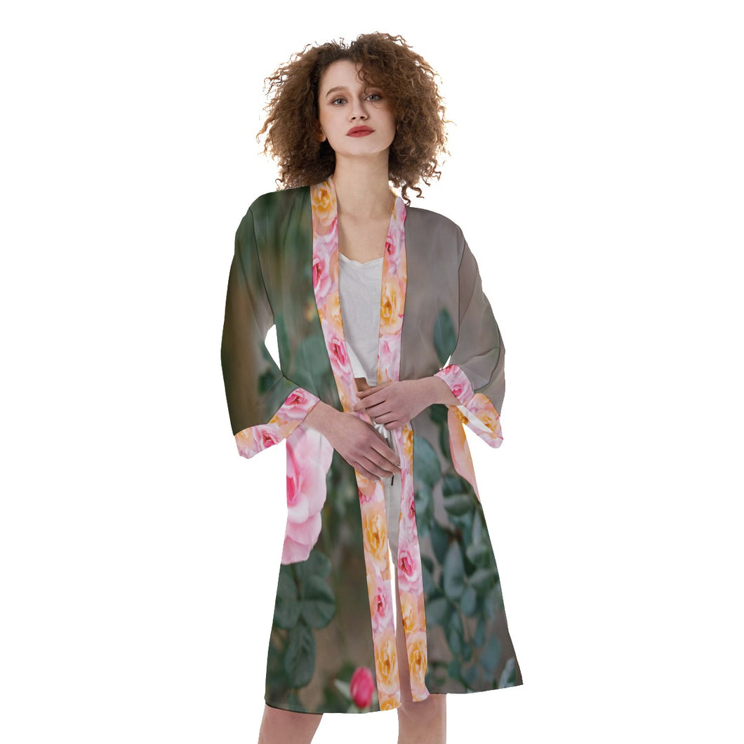 Roses All-Over Print Women's Satin Kimono Robe