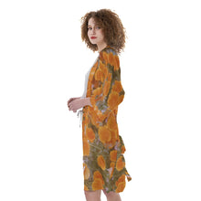Load image into Gallery viewer, Golden Wildflowers All-Over Print Women&#39;s Satin Kimono Robe

