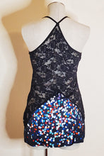 Load image into Gallery viewer, Xmas Tree Lights All-Over Print Women's Black Lace Cami Dress