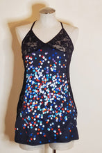 Load image into Gallery viewer, Xmas Tree Lights All-Over Print Women's Black Lace Cami Dress