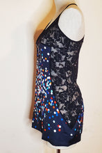 Load image into Gallery viewer, Xmas Tree Lights All-Over Print Women's Black Lace Cami Dress