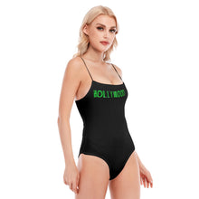 Load image into Gallery viewer, Hollywood All-Over Print Women&#39;s Black Cami Tube Top Bodysuit
