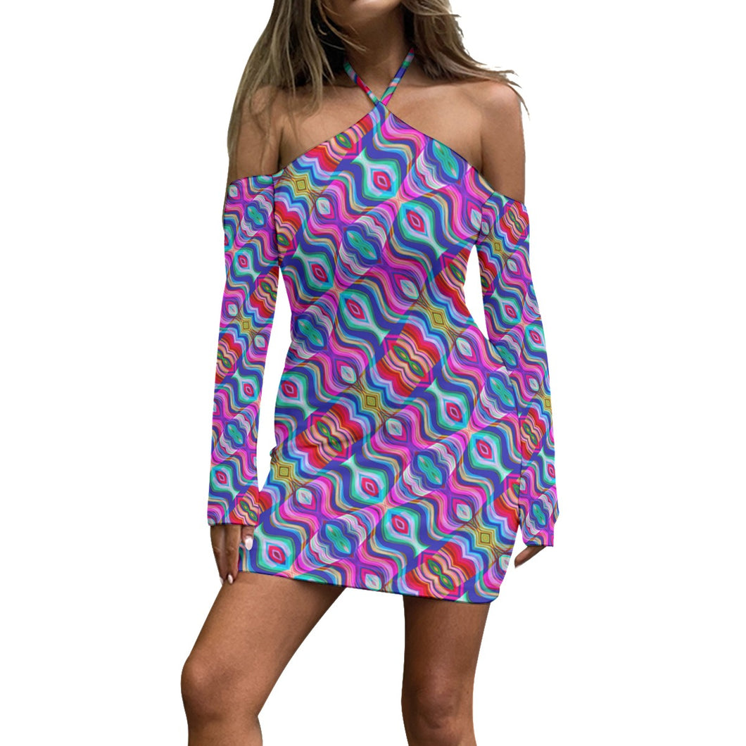 88 Lights All-Over Print Women's Halter Lace-up Dress