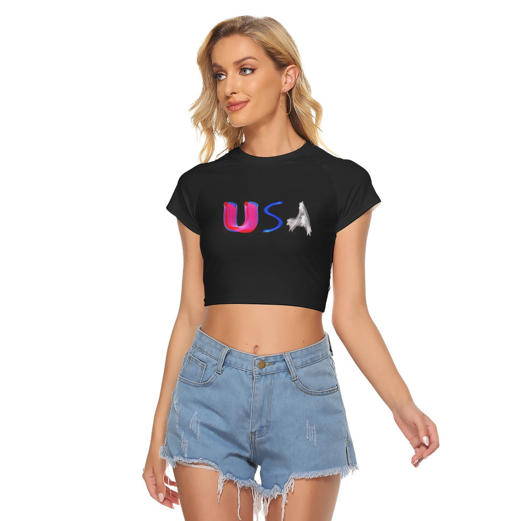 USA Neon Lights All-Over Print Raglan Cropped T-shirt