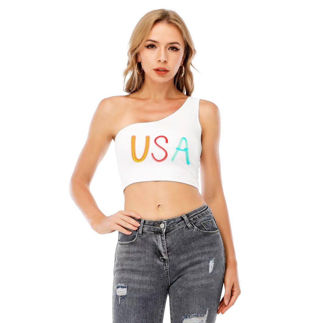 USA Traffic Lights All-Over Print One-Shoulder Cropped Top