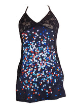 Load image into Gallery viewer, Xmas Tree Lights All-Over Print Women&#39;s Black Lace Cami Dress

