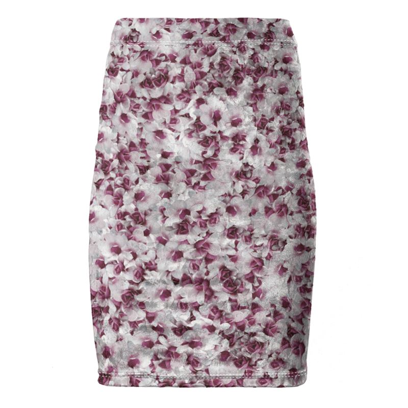 Violet and White Flowers Pencil Skirt