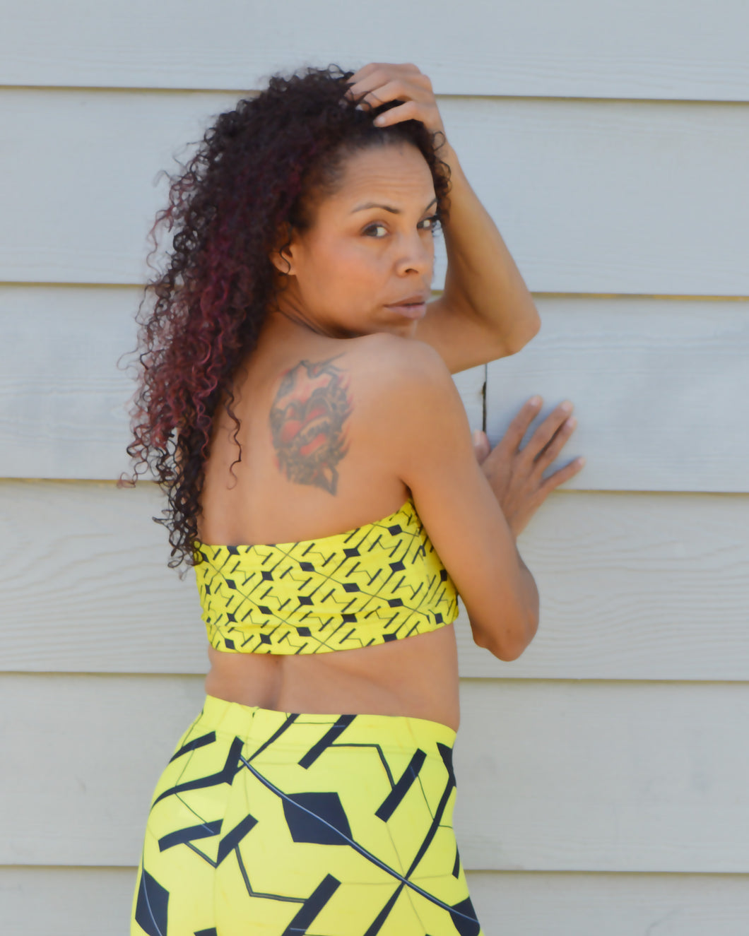 Yellow Neon Light Painting Bandeau Top