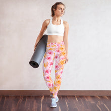 Load image into Gallery viewer, Pink and Yellow Roses Yoga Leggings
